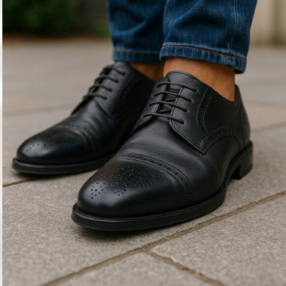 Sandro Moscoloni Men’s Wingtip Oxford Shoes Sz 12 Black Leather Lace Up - Picture 2 of 14